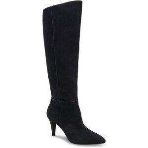 ⚡Women's Black Wide Calf Knee High Boots High Heel Pointed Toe Side Zipper